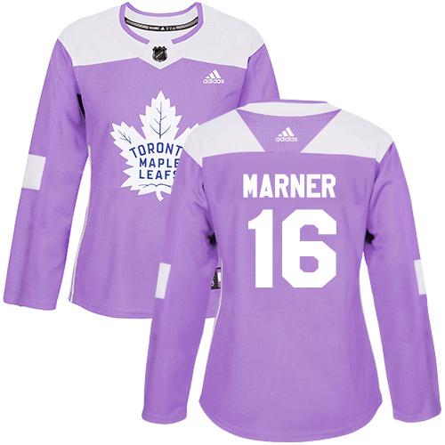 Adidas Maple Leafs #16 Mitchell Marner Purple Authentic Fights Cancer Women's Stitched NHL Jersey - Click Image to Close